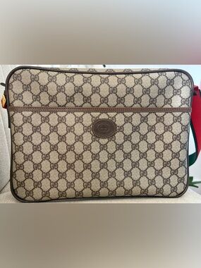 Gucci Beige/Brown GG Canvas Messenger Bag with Signature Web Strap
